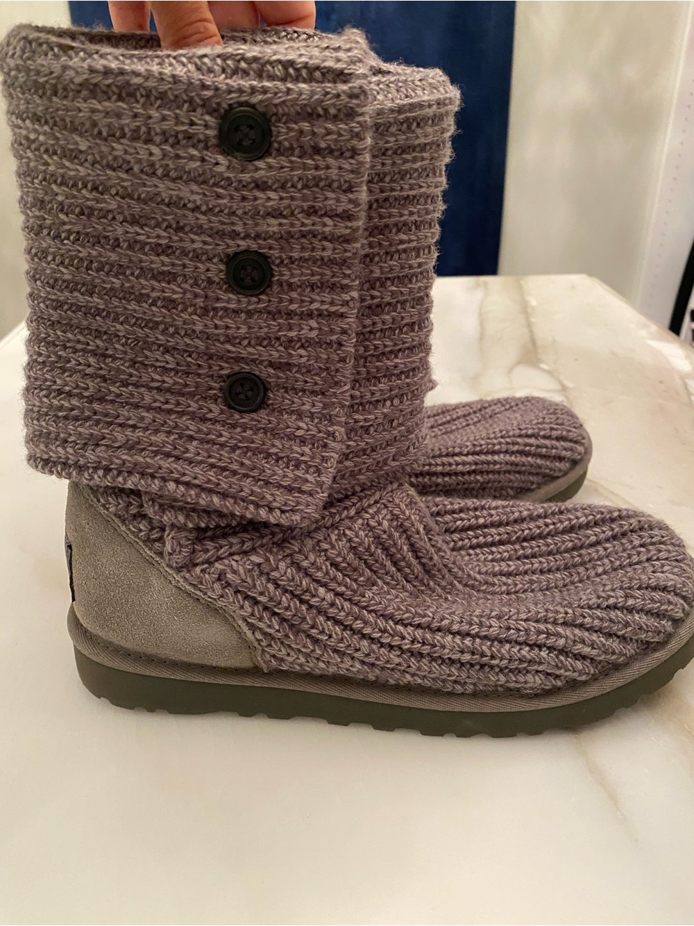 UGG Gray Knit Button-Accent Boot